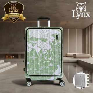 【官方直營 宅配免運】美國山貓Lynx 地圖郵戳雙開行李箱 前開行李箱 登機箱 20吋25吋29吋 隱藏式避震輪3年保固