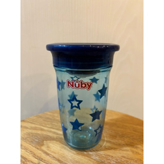 Nuby晶透360度喝水杯300ml藍色 學習杯