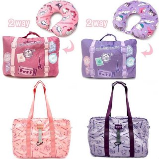 ♥小玫瑰日本精品♥ Hello Kitty 美樂蒂 酷洛米 大耳狗 絨毛U型頸枕 安睡枕 兩用旅行袋 行李袋 購物袋~3