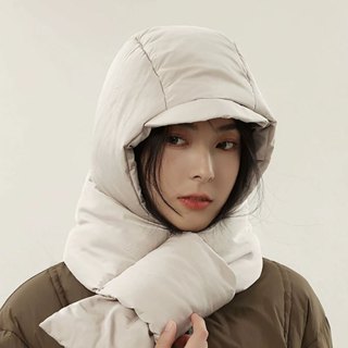 NXS 正韓羽絨圍巾帽 巴拉克拉法帽 雷鋒帽 遮耳帽 飛行帽 空氣感帽子 保暖耳罩 百搭小臉 羽絨圍巾 男女情侶帽