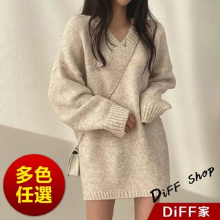 【DIFF】韓版寬鬆顯瘦V領大毛衣 針織上衣 毛衣 長袖上衣 衣服 保暖上衣 冬天女裝 秋冬女裝 發熱衣【W514】
