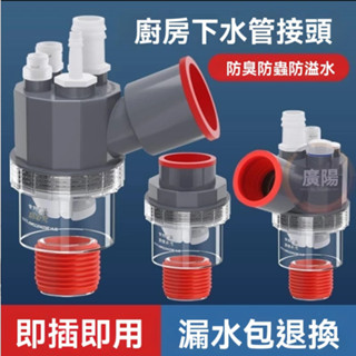 廚房水槽下水管三頭通凈水器洗碗機排水管道防返臭神器二合一接頭廚房下水管三通水槽洗碗機凈水器小廚寶排水管道四通防臭接頭