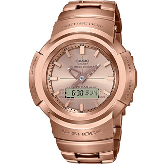 【CASIO 卡西歐】G-SHOCK 全金屬太陽能雙顯手錶 玫瑰金 AWM-500GD-4A 44.5mm
