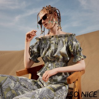 SO NICE【特惠】線條葉片印花雪紡上衣｜都會時尚女裝 【75331011】