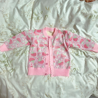 二手衣 女寶 嬰兒 約73-80碼外套 粉色 草莓🍓長袖 秋冬 造型 搭洋裝也好看 上衣