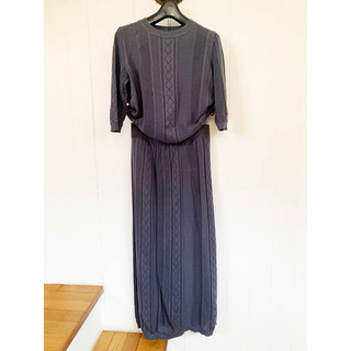 Giordano ladies 針織藍灰套裝褲裙01