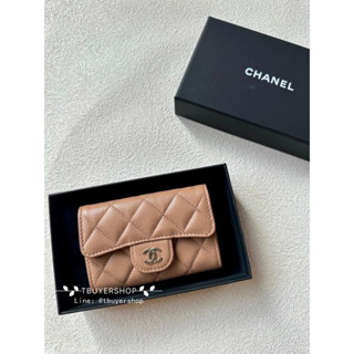 [TBUYERSHOP] 臺灣現貨🍀 Chanel 奶茶色 金扣 荔枝皮 翻蓋單層卡包/錢包