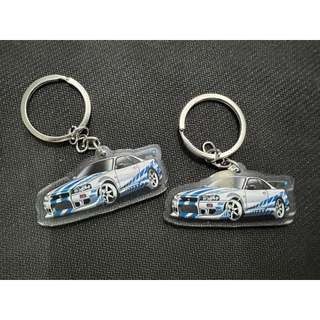 NISSAN SKYLINE R34 GTR 玩命關頭 壓克力鑰匙圈6CM