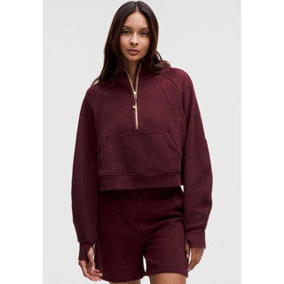 lululemon 女版XS/S 酒紅色帽踢 冬天帽踢 Scuba 寬版剪裁半拉鍊式連帽上衣