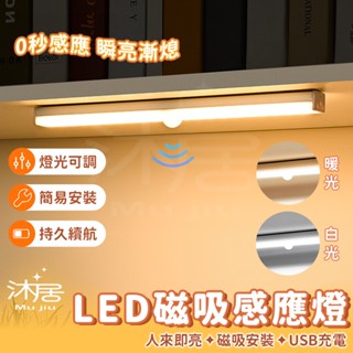 【沐居】LED磁吸感應燈 人體 燈條 露營燈 USB充電 LED感應燈 小夜燈 走廊燈 櫥櫃燈 氛圍燈 展示燈 床頭燈