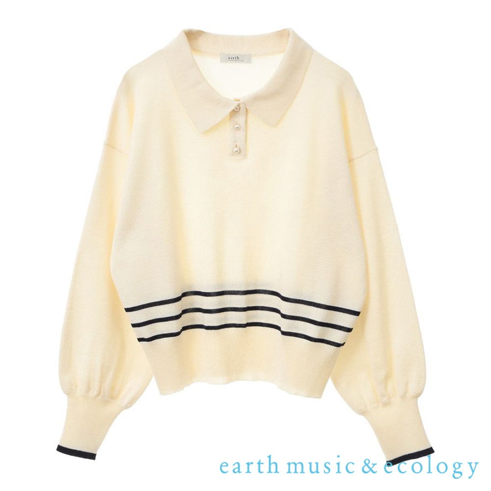 earth music&ecology 珍珠釦線條設計翻領針織上衣(01000099300)
