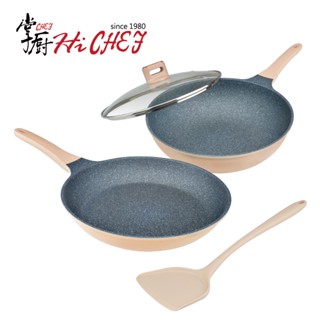 《掌廚HiCHEF》KIKIMOCHA IH鑄造不沾深炒鍋+平底鍋組30CM(附玻璃蓋+矽膠鏟/韓國製造/IH電磁爐可用