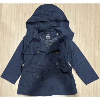 ZARA KIDS 深藍 6/7歲 122cm 女童風衣 英倫雙排釦連帽外套 西裝大衣 繫腰蝴蝶結夾克 長袖外套 二手