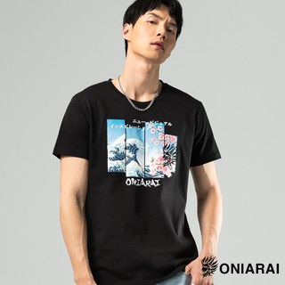 BLUE WAY 鬼洗 ONIARAI - 男款 和藝術葛氏北齋海浪分割短TEE(黑)