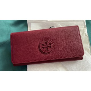【九成新長夾】Tory Burch 酒紅色 荔枝皮 信封式長夾