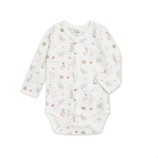 奇哥 Peter Rabbit 跳跳兔長袖前開包屁衣 (天絲橫紋單面布)-03M/06M(反摺袖設計)