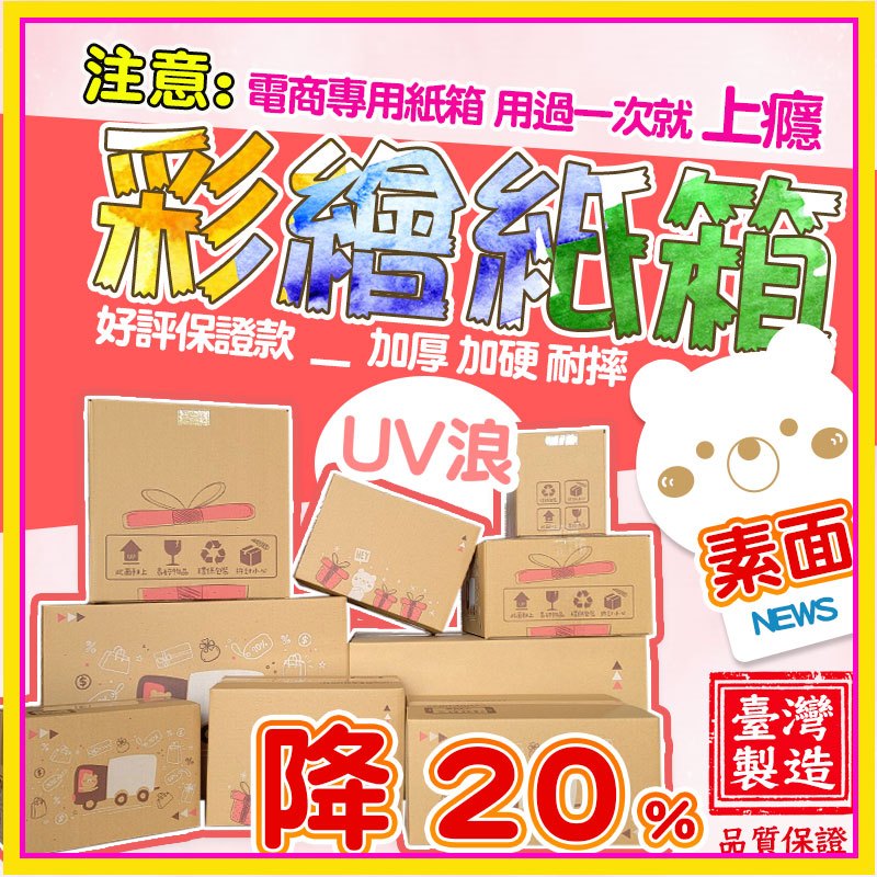 彩繪紙箱【CP值最高】寄件專用規格 限量UV緩衝紙箱 三層瓦楞紙箱 包裝 紙箱 超商紙箱 緩衝瓦楞
