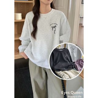 [Eyes Queen]現貨 美式復古秋冬設計蝴蝶上衣(四色) 圓領蝴蝶結上衣 蝴蝶結大學T 大學T 長袖T恤