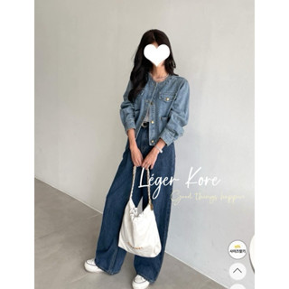 黑色現貨隔天🉑出貨🫧Léger Kore 🌿韓系減齡百搭🫧無領單排釦牛仔外套#顯瘦外套
