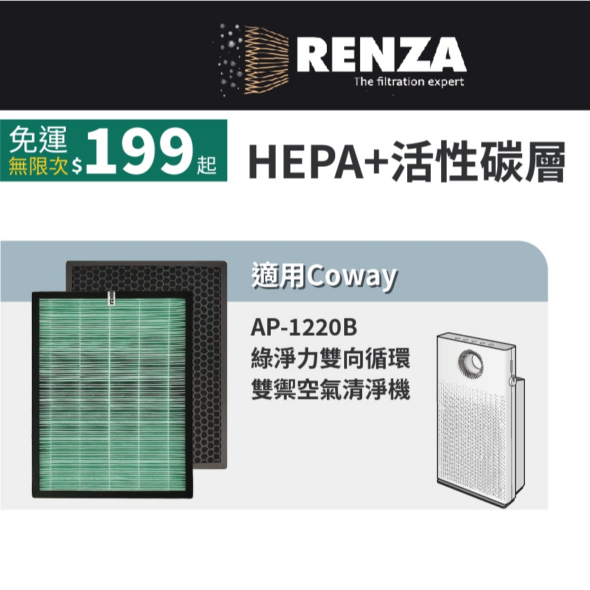 適用Coway AP-1220B AP1220B AP 1220B綠淨力雙向循環空氣清淨機 小孔劉機 HEPA活性碳濾網