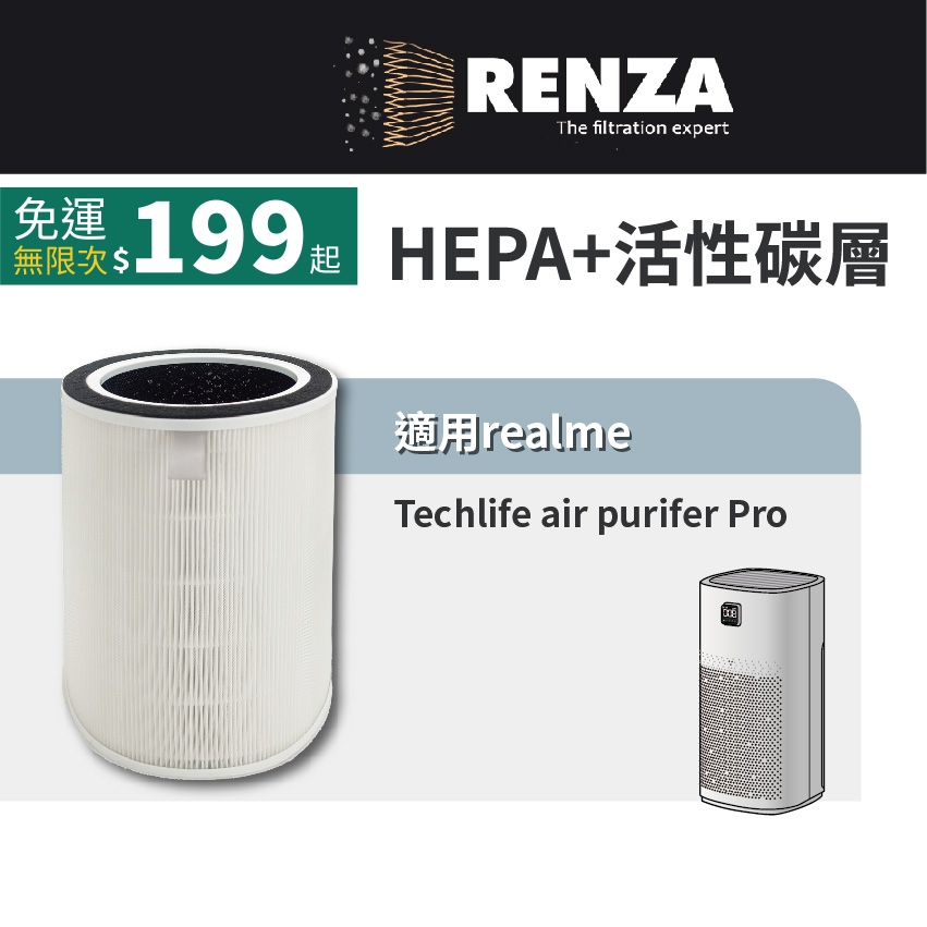 適用realme Techlife 殺菌空氣清淨機 air purifier Pro HEPA+活性碳濾網 濾心 濾芯