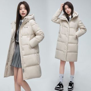 加厚保暖冬天外套🌟高梵羽絨服女中長版反季清倉韓版修身連帽白鴨絨保暖外套女潮韓版 羽絨外套連帽 長款 EHPA