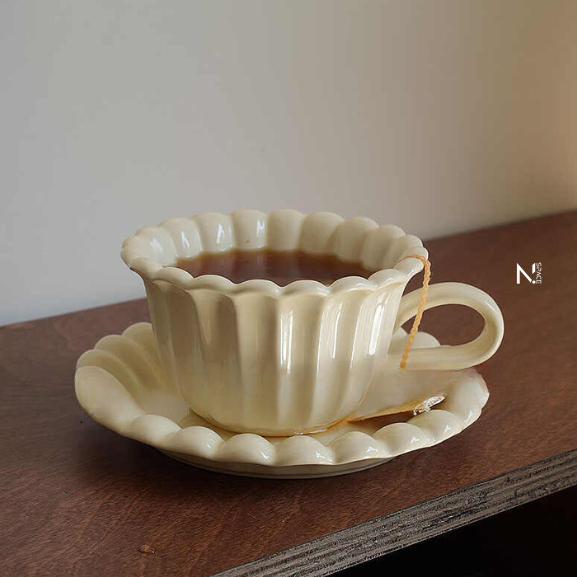 【N.SPACE】芝士奶油派杯碟 手工陶瓷 奶油派造型 陶瓷咖啡杯 咖啡杯 牛奶杯 早餐杯 燕麥杯 馬克杯