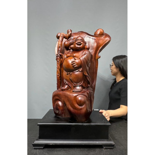 頂級牛樟木【笑彌勒】葫蘆 天然香氣 香噴噴 沙士味 香醇濃鬱 雕工精湛 細膩傳神 木雕藝術擺件 Q21