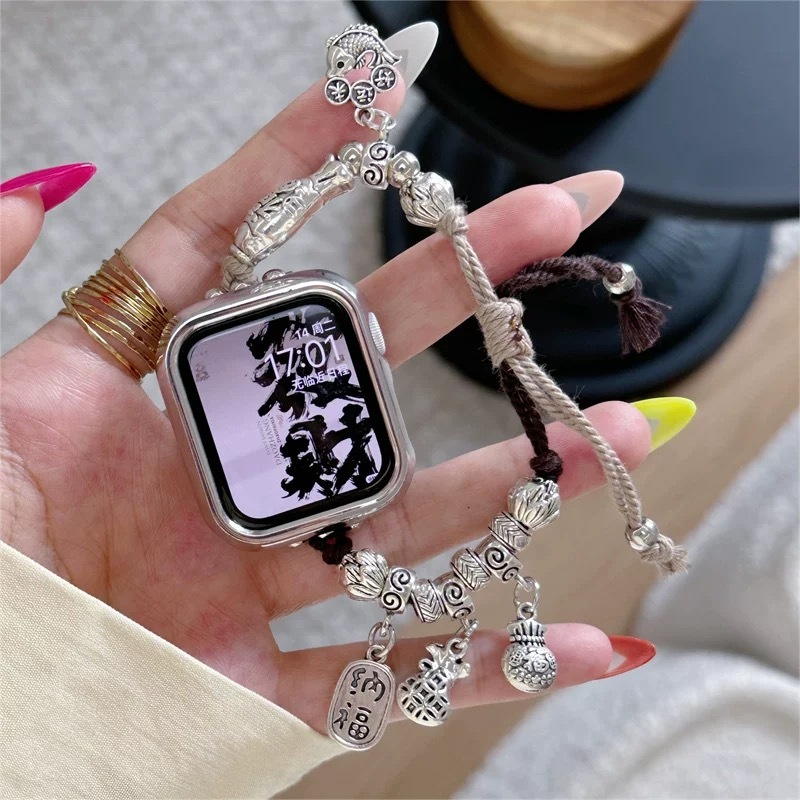 復古好運福牌 S10錶帶 Apple Watch錶帶 iwatch編繩錶帶 SE蘋果手錶帶 44/41mm錶帶 拉繩錶帶