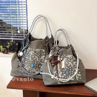 【佳選】 環保袋 購物袋 手提袋 帆佈袋 刺繡購物袋 環保購物袋 折疊購物袋 通勤包 斜挎包 日系藍瓶刺繡購物袋大容量
