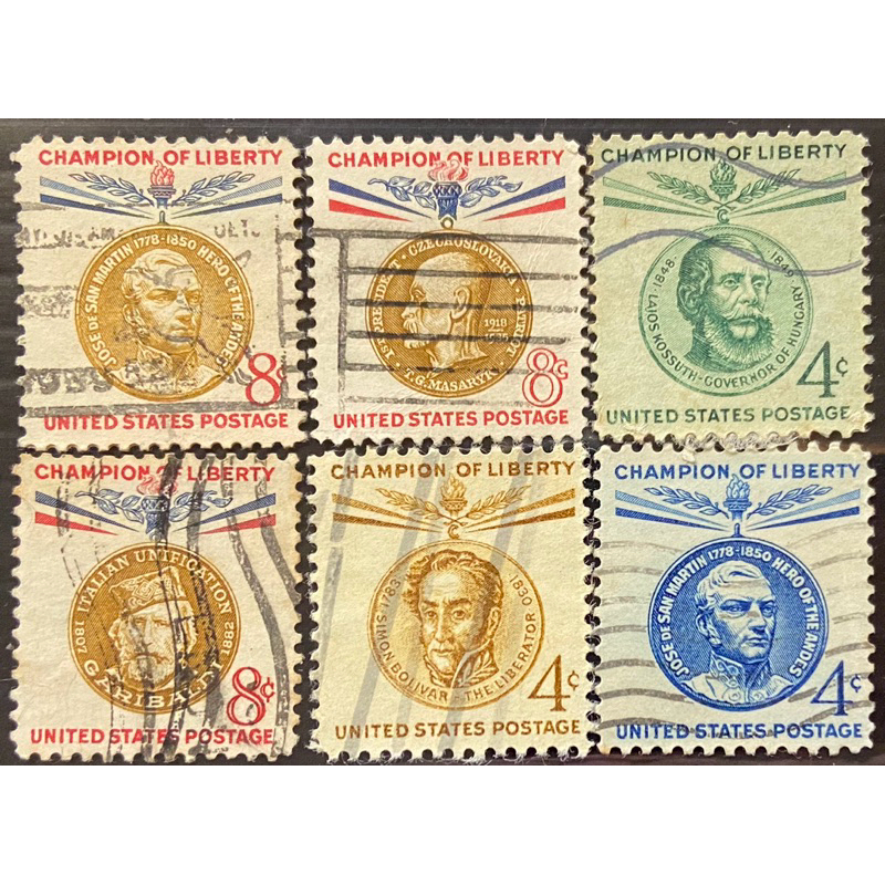 美洲郵票、美國🇺🇸老郵票、（B2905）、6枚（舊）、1959年。