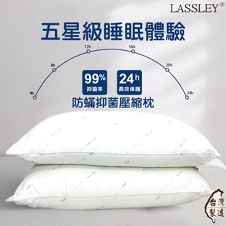 LASSLEY 防蟎抑菌枕壓縮枕(表布經SEK藥水處理 抗菌枕 舒眠枕 睡枕 枕心 枕芯 枕頭 臺灣製造)