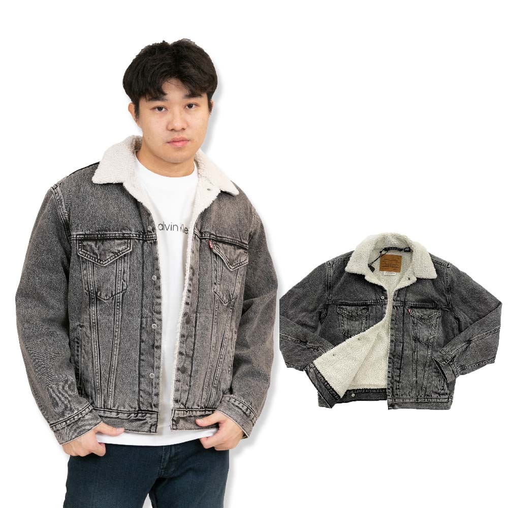 Levis 黑灰刷色  牛仔厚外套 premium 丹寧 鋪毛牛仔外套 暗袋 純棉 厚外套 舖綿 #9424