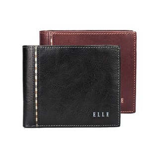 【ELLE HOMME】ELLE時尚真皮3卡上翻3窗格 皮夾/男夾/短夾(黑色/咖啡色)