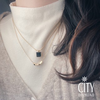 【City Diamond 引雅】天然黑瑪瑙鍍18K黃K金雙層疊戴項鍊