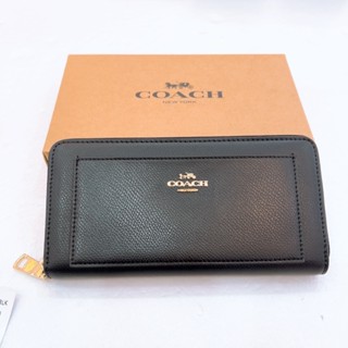 [小鄉衣櫃]過季展示品-F52648-COACH素色皮革拉鍊長夾-黑-美國OUTLET正品