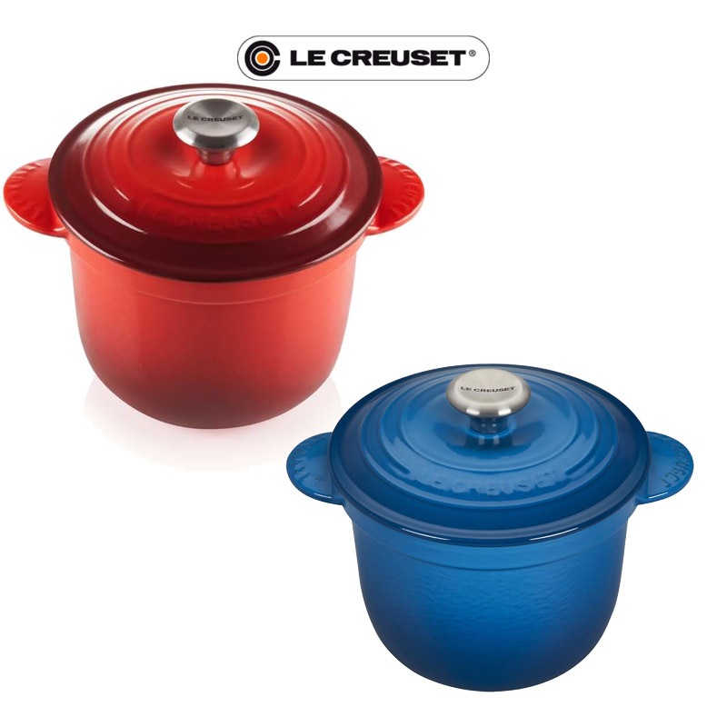法國 LE CREUSET 窈窕萬用鑄鐵鍋 鋼頭 煮飯鍋 燉飯鍋 湯鍋 櫻桃紅 藍莓 18cm（含內鍋蓋）