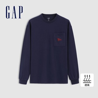 Gap 男裝 Logo純棉刺繡圓領長袖上衣-海軍藍(678153)