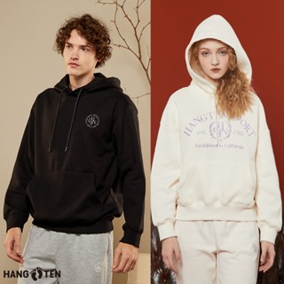 【Hang Ten】男女裝-正韓韓國連線-寬鬆休閑刷毛保暖胸前印花連帽上衣(多款選)