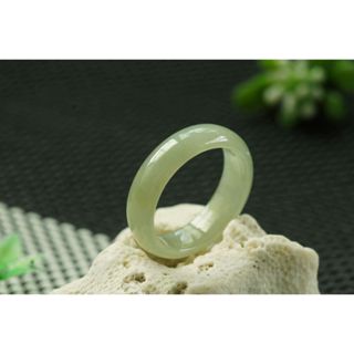 熱賣U333玉戒指❀ 19#翡翠玉A貨冰潤淡黃寬版玉戒圈指環戒子【緬甸玉翠軒】玉首飾品 男女款式 尾戒