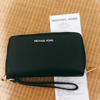 全新正品有發票 / MICHAEL KORS 拉鍊長夾 金屬logo 兩用長夾 錢包 皮夾 手腕包 黑色 美國購入