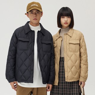 90%白鴨絨 羽絨服 保暖防風防水冬天厚外套 男生格子休閒輕大外套 韓國麵包開襟羽絨大衣 女士黑色新款工裝外套飛行員夾克