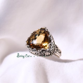 尼泊爾天然黃水晶925銀戒指 誕生石 簡約 閨蜜禮物 輕珠寶 招財 String Cat