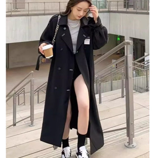 實拍韓版美裝胖MM大碼女裝『40-150㎏可穿』L-4XL秋冬季中長款特大碼風衣外套胖mm寬鬆顯瘦學院風翻領長款風衣外套