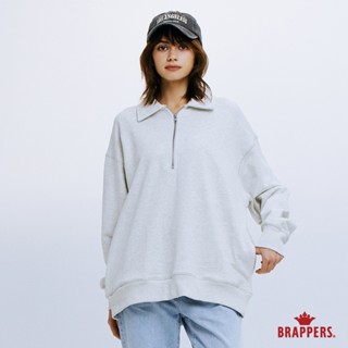 BRAPPERS 女款 半拉鍊翻領長袖T-花灰