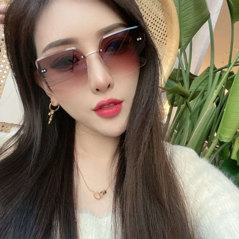 新款高質感無邊框時尚精美太陽眼鏡 抗UV長方形墨鏡旅遊出行網美遮陽眼鏡 74325