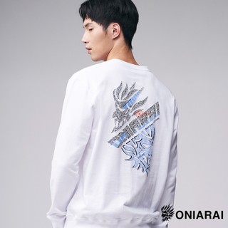 BLUE WAY 鬼洗 ONIARAI - 男款 潮流金屬鬼頭文字大學長TEE(白)