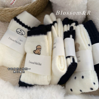 Blossom&R現貨🛒 黑白狗狗🐶厚襪 冬天襪子 厚襪 保暖襪 女生襪子 中筒襪 長襪 小狗襪子 可愛襪子 日系 韓系