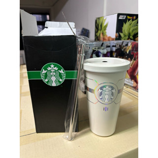 【約500ml】Starbucks 星巴克 杯子 白色炫彩款不銹鋼 吸管杯 水杯 咖啡杯