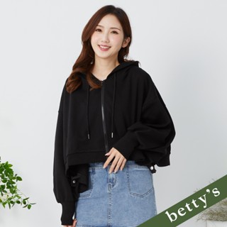 betty’s貝蒂思(35)微短版個性連帽抽繩披肩式外套(黑色)